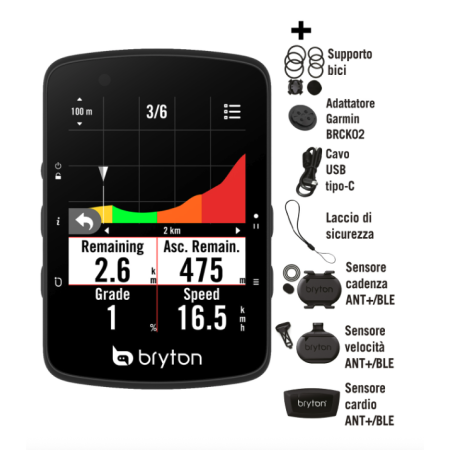 Bryton Ciclocomputer Rider 650T Con kit Dual Sensor e HRM